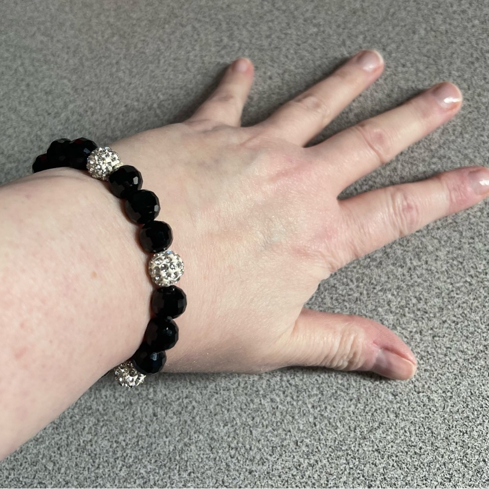 Black & Rhinestone Beaded Stretch Bracelet